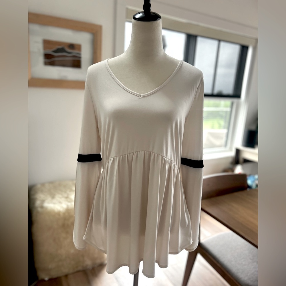 Cupio Babydoll Blouse, Size Large, cream